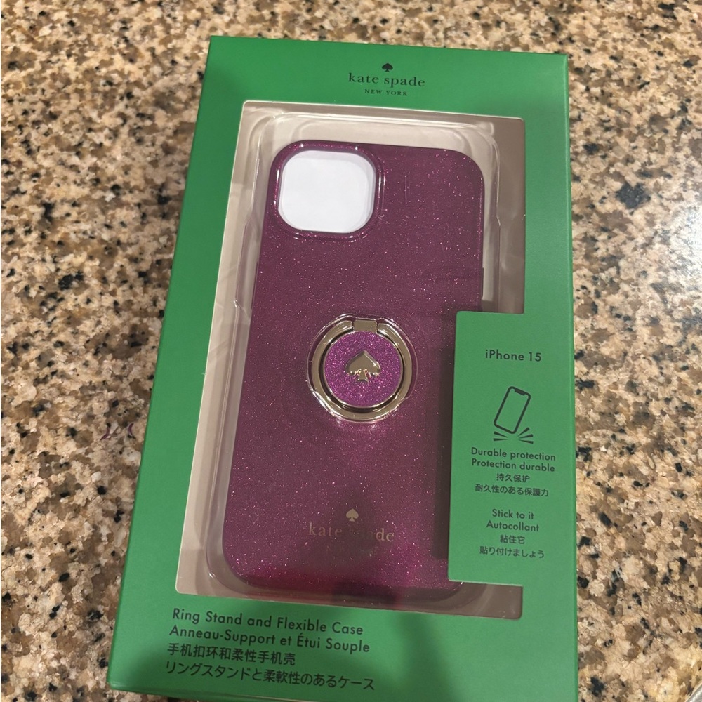 Kate Spade Purple iPhone 15 Case with Ring Stand